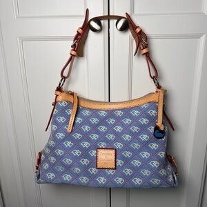 Dooney & Bourke Blue DB Signature Canvas Hobo Shoulder Bag Leather Trim